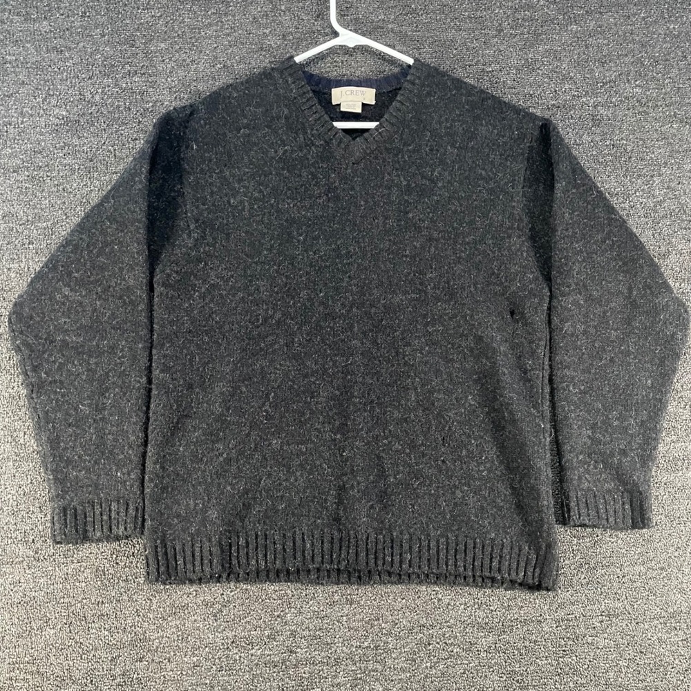 J.Crew V-Neck Sweater Mens S Charcoal Grey Good 100% Shetland Wool Knit 2735